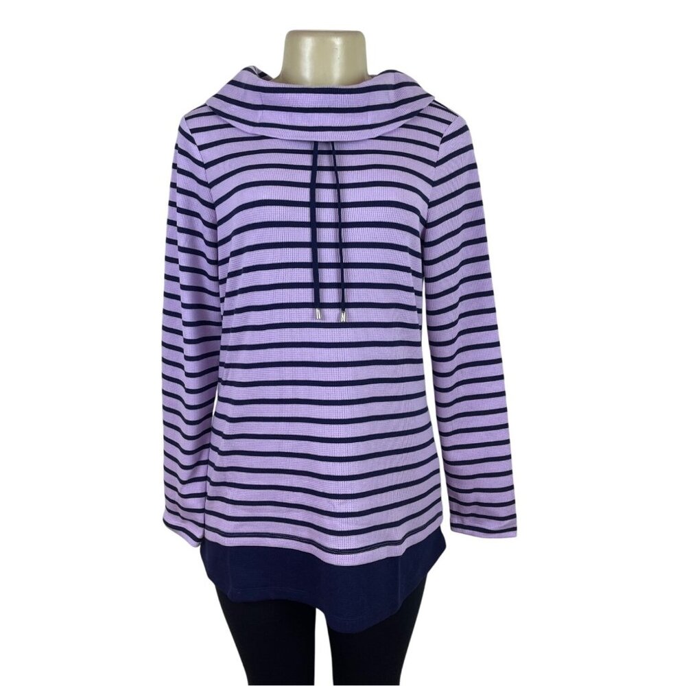 D&Co. Active Women's Lavender & Navy Striped Tunic Pullover Sweater Sz S